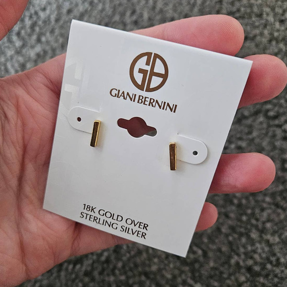 NWT! Giani Bernini Polished Bar Stud Earrings in 18k Gold-Plated Sterling - Picture 1 of 5